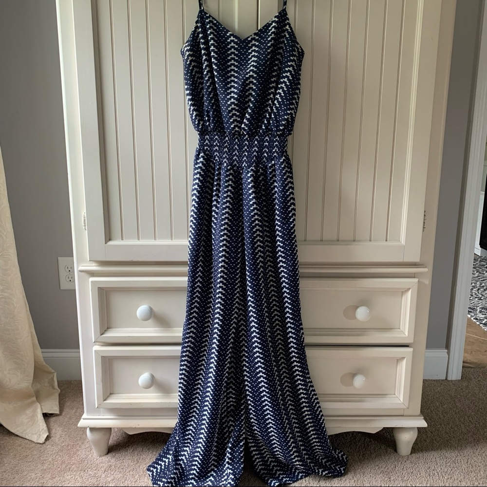 Navy and white jumpsuit